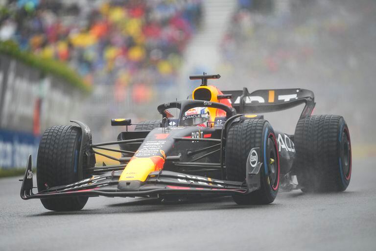 Max Verstappen of the Dutch Red Bull Racing Team leads during the third practice session for the Formula 1 Canadian Grand Prix on Saturday June 17, 2023 in Montreal.  (Christine Moshi/The Canadian Press via AP)