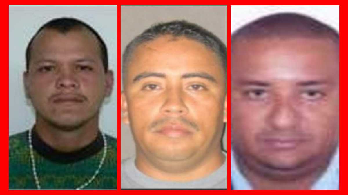 De izquierda a derecha, alias Siopas, alias Gonzalito y alias Chiquito Malo, los nuevos cabecillas del Clan del Golfo, según la Policía.