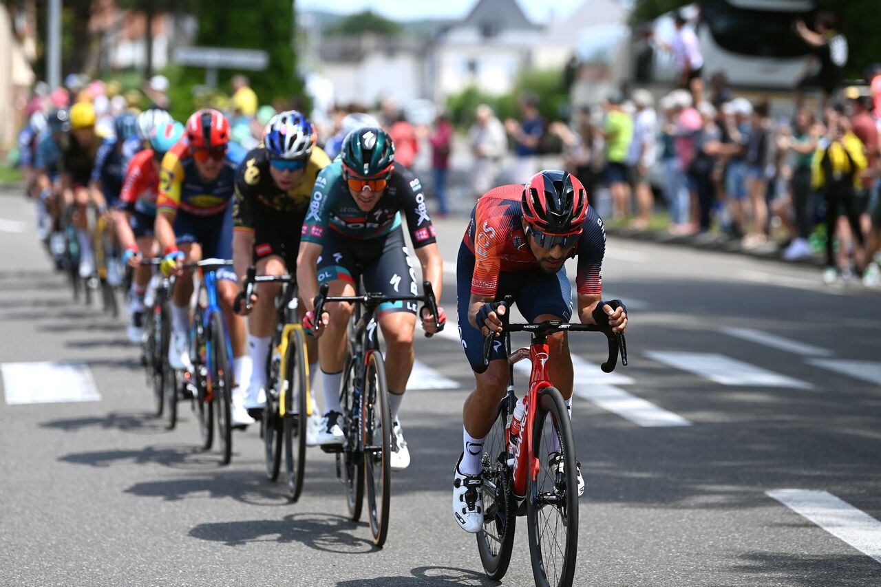 LARUNS, FRANCE - JULY 05: Daniel Martinez of Colombia and Team INEOS Grenadiers competes in the chase group during the stage five of the 110th Tour de France 2023 a 162.7km stage from Pau to Laruns / #UCIWT / on July 05, 2023 in Laruns, France. (Photo by Tim de Waele/Getty Images)