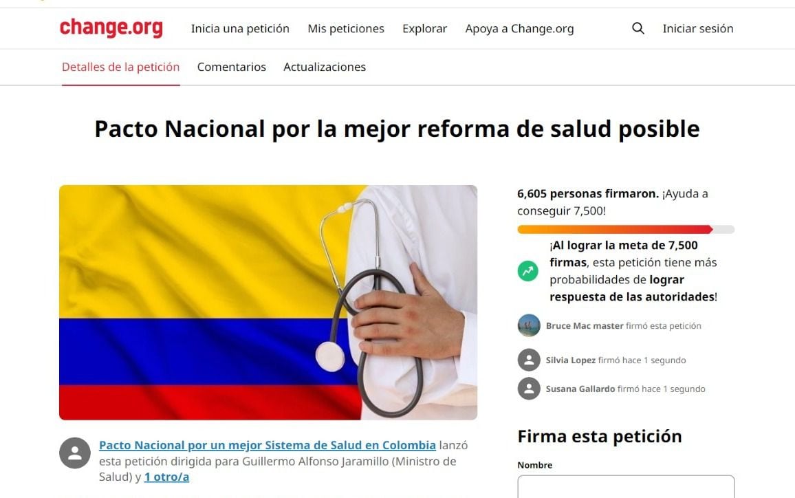 El Pacto Nacional por un mejor Sistema de Salud en Colombia lanzó esta petición dirigida para al ministro de Salud, Guillermo Alfonso Jaramillo, y al presidente, Gustavo Petro.