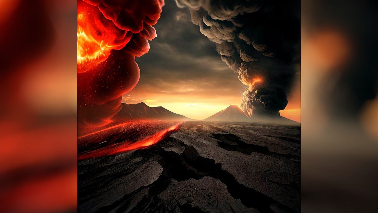 Ilustración de erupciones volcánicas y terremotos en el mundo.