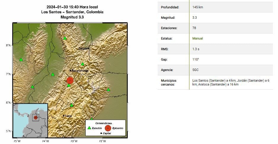 Nuevo temblor en Santander este 30 de enero