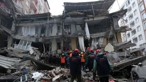 Rescatistas buscan sobrevivientes tras un terremoto en Diyarbakir, Turquía , 6 de febrero de 2023.