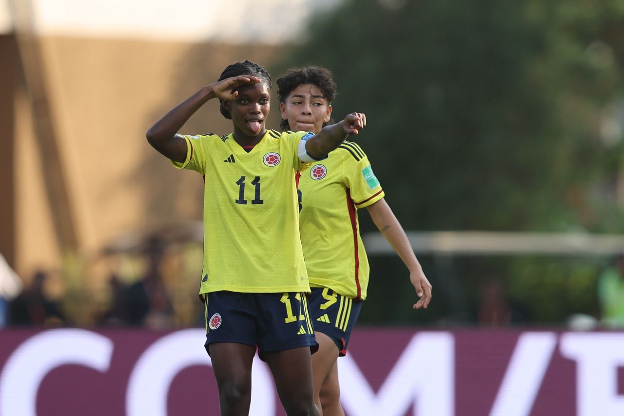 NAVI MUMBAI, INDIA - OCTOBER 15: Linda Caicedo of Colombia celebrates after scoring her teams second goal during the FIFA U-17 Women's World Cup 2022 Group C match between China and Colombia at DY Patil Stadium on October 15, 2022 in Navi Mumbai, India. (Photo by Joern Pollex - FIFA/FIFA via Getty Images)