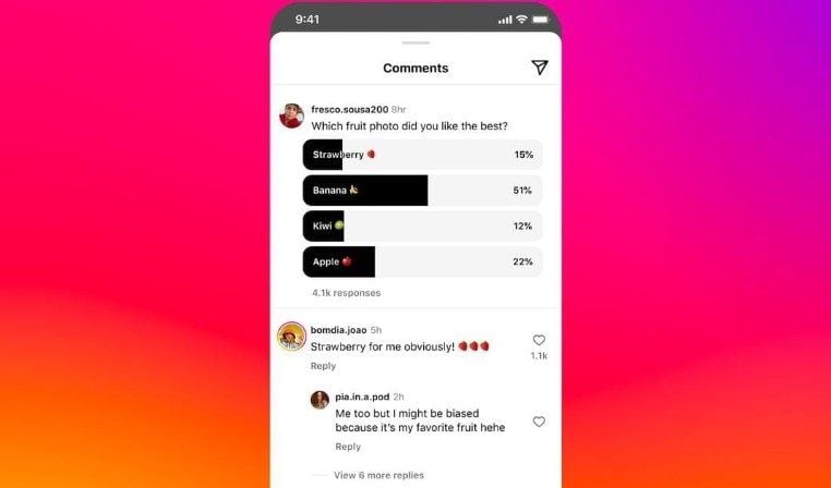 Instagram agrega la opción de crear encuestas en comentarios del 'feed'.