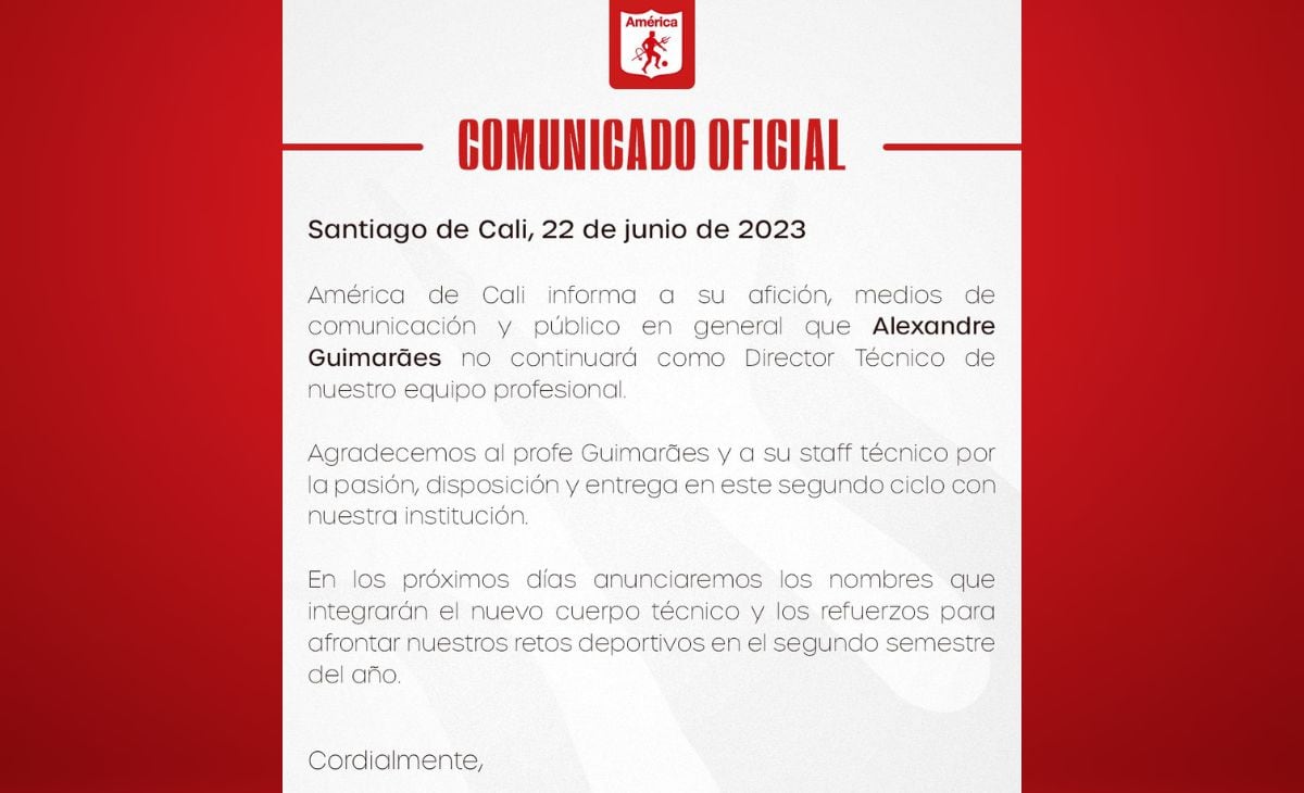 Comunicado oficial sobre la salida de Guimaraes.