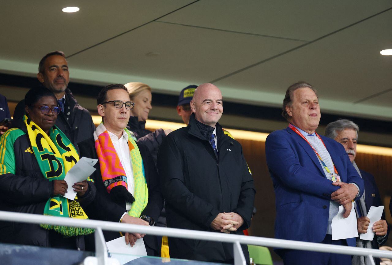 Soccer Football - FIFA Women’s World Cup Australia and New Zealand 2023 - Round of 16 - Colombia v Jamaica - Melbourne Rectangular Stadium, Melbourne, Australia - August 8, 2023 FIFA president Gianni Infantino is pictured in the stands before the match REUTERS/Hannah Mckay