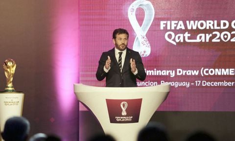 ASUNCION, PARAGUAY - DECEMBER 17: President of CONMEBOL Alejandro Dominguez speaks during the draw of the South American Qualifiers for Qatar 2022 at Centro de Convenciones de CONMEBOL on December 17, 2019 in Asuncion, Paraguay. (Photo by Getty Images/Luis Vera)