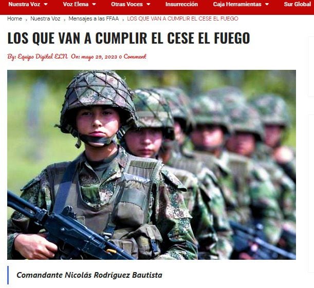 ELN publica en su portal un comunicado de alias Gabino sobre la posibilidad del cese bilateral al fuego.