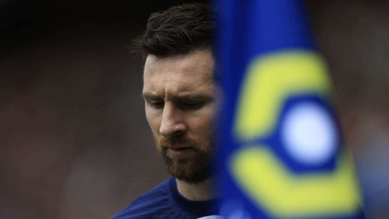 Lionel Messi del Paris Saint-Germain durante la derrota 3-1 ante Lorient, el domingo 30 de abril de 2023, en París (AP/Aurelien Morissard)