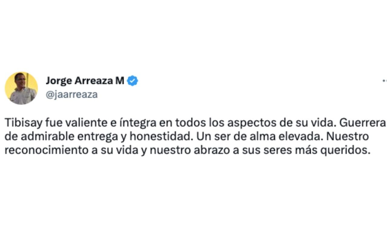 El ministro del Poder Popular, Jorge Arreaza, se expresó en Twitter al fallecimiento de Tibisay Lucena