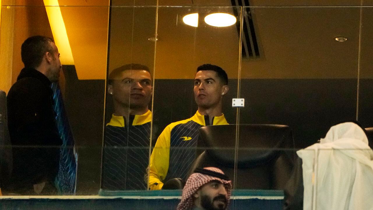 Cristiano Ronaldo attends his team match against Al Tai on the Saudi League at Marsool Park in Riyadh, Saudi Arabia, Friday, Jan. 6, 2023. Ronaldo, who has won five Ballon d'Ors awards for the best soccer player in the world and five Champions League titles, will play outside of Europe for the first time in his storied career. (AP Photo/Amr Nabil)