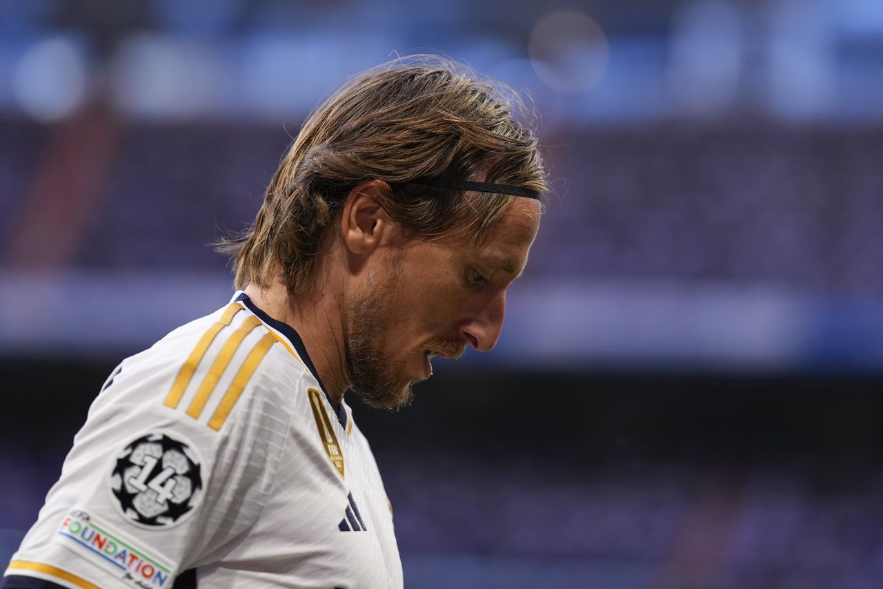 Real Madrid's Luka Modric during the Champions League group C soccer match between Real Madrid and FC Union Berlin at the Santiago Bernabeu stadium in Madrid, Wednesday, Sept. 20, 2023. (AP Photo/Manu Fernandez)
