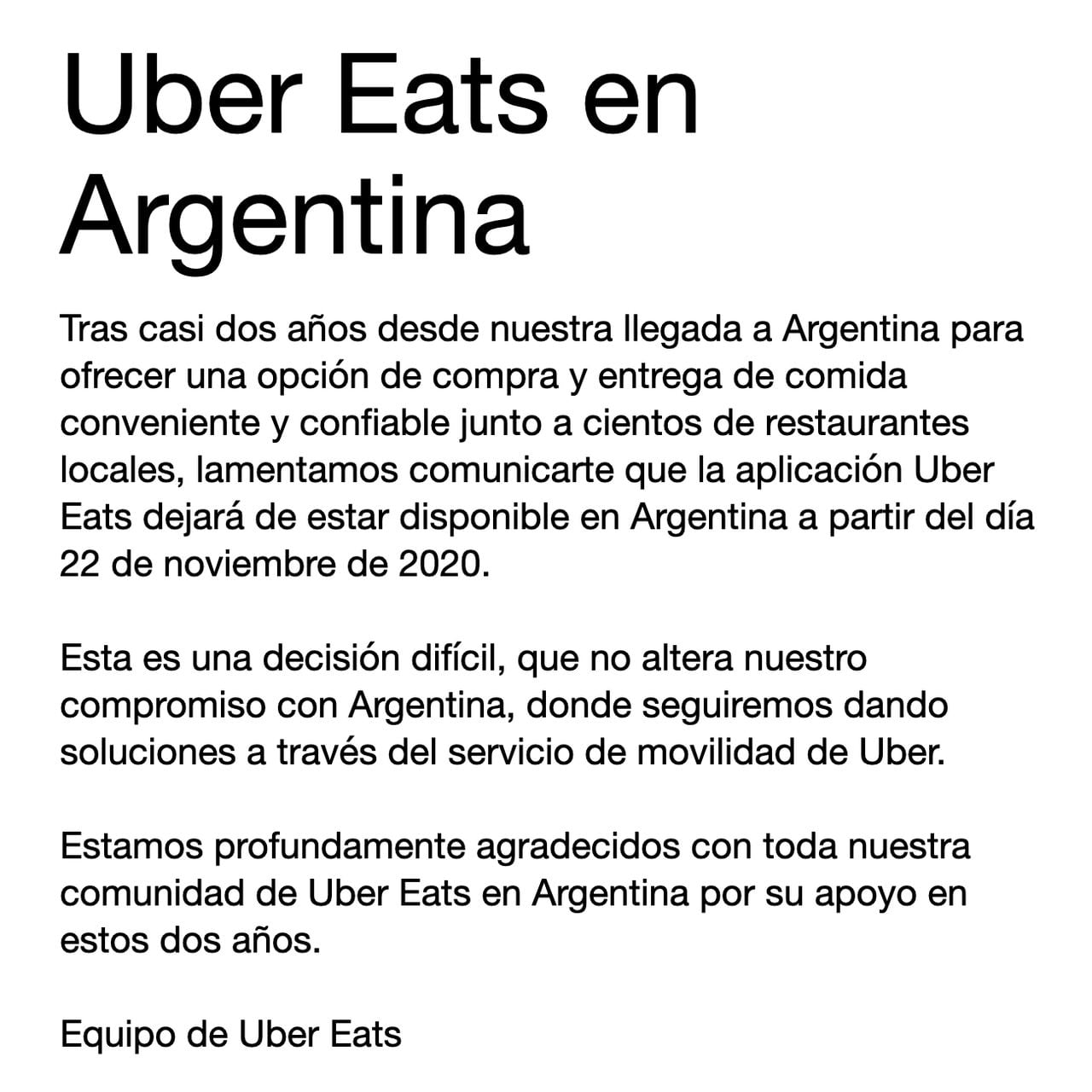 Uber eats se va de Colombia