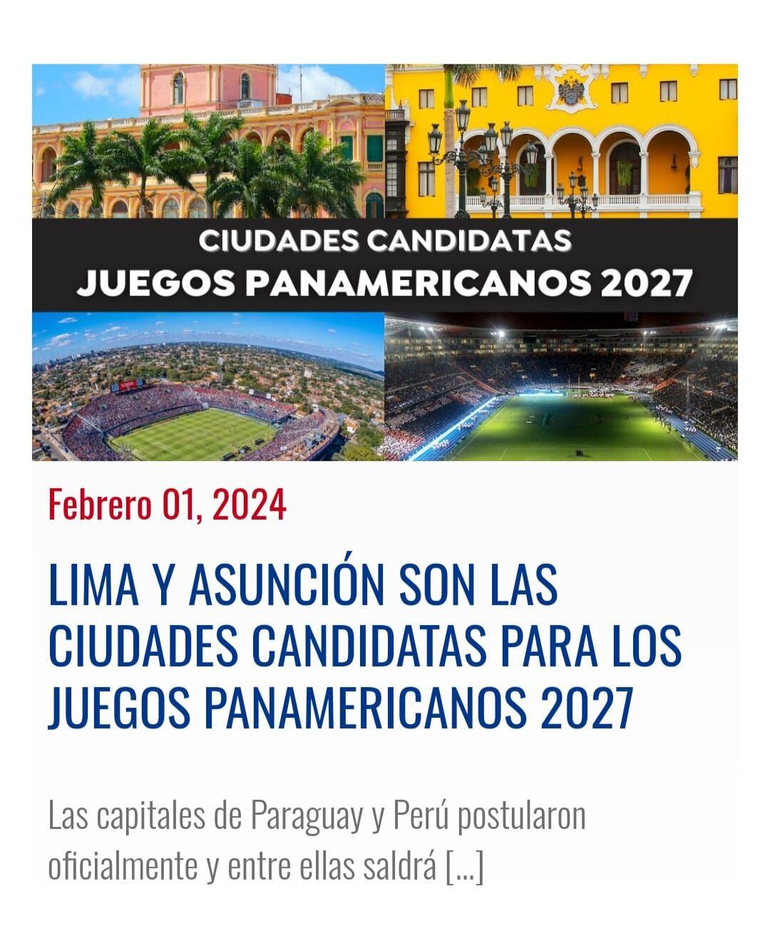 La noticia que ratificaba a Lima y Asunción como sedes, desapareció de la web de Panam Sports
