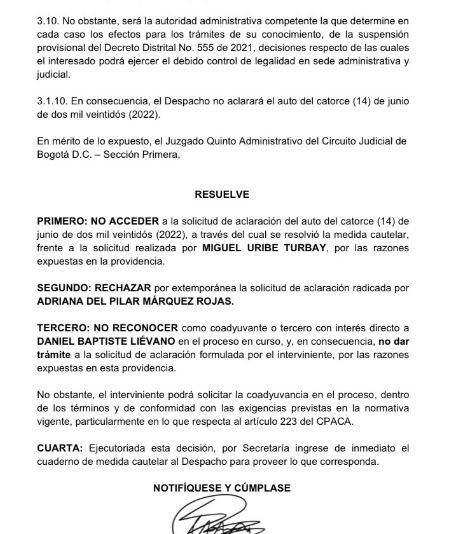 Juez negó aclarar el fallo que suspendió el Plan de Ordenamiento Territorial (POT) en Bogotá.