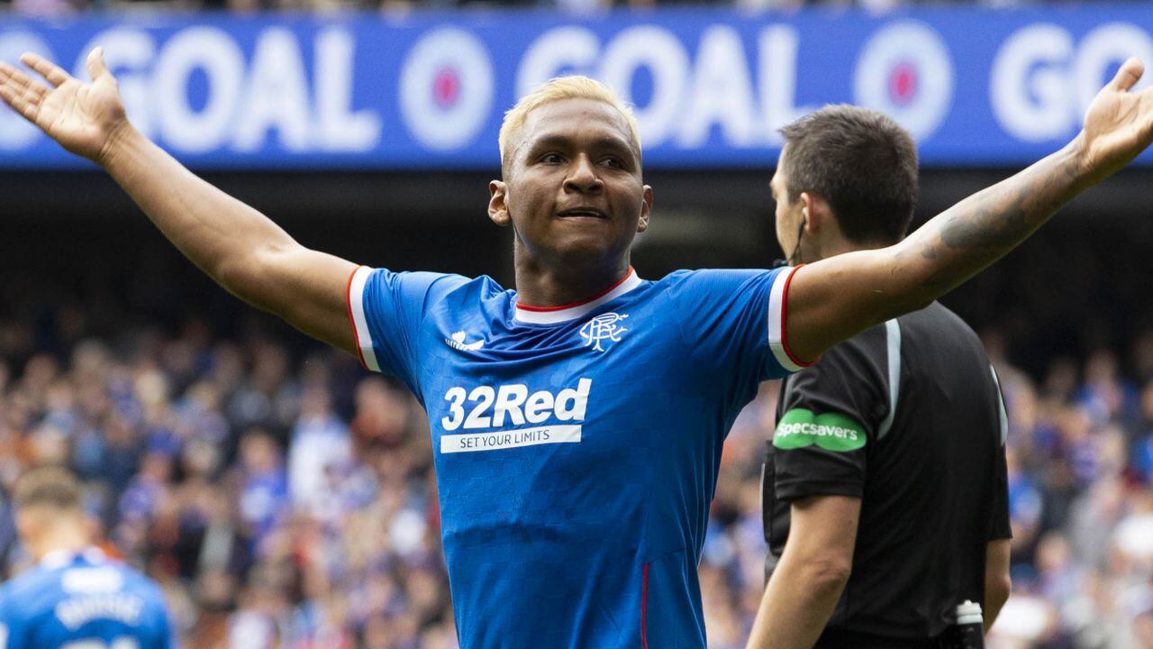 GLASGOW, SCOTLAND - AUGUST 06: Rangers Alfredo Morelos celebrates as he makes it 2-0 during a cinch Premiership match between Rangers and Kilmarnock at Ibrox Stadium, on August 06, 2022, in Glasgow, Scotland (Photo by Getty Images/Alan Harvey/SNS Group)