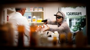 Un ladrón armado apunta con una pistola a un farmacéutico y exige medicamentos y recetas.