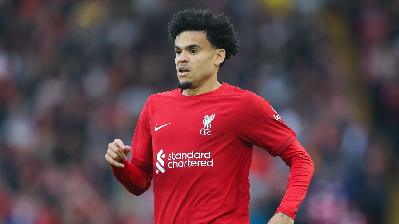 LIVERPOOL, ENGLAND - MAY 03: Luis Diaz of Liverpool during the Premier League match between Liverpool FC and Fulham FC at Anfield on May 03, 2023 in Liverpool, England. (Photo by Getty Images/James Gill - Danehouse)