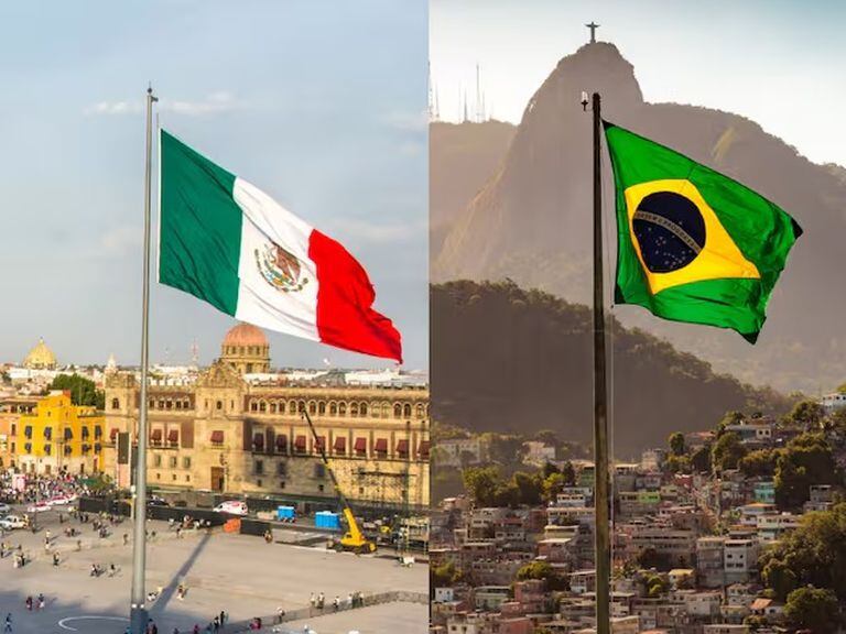 Banderas de México y Brasil.