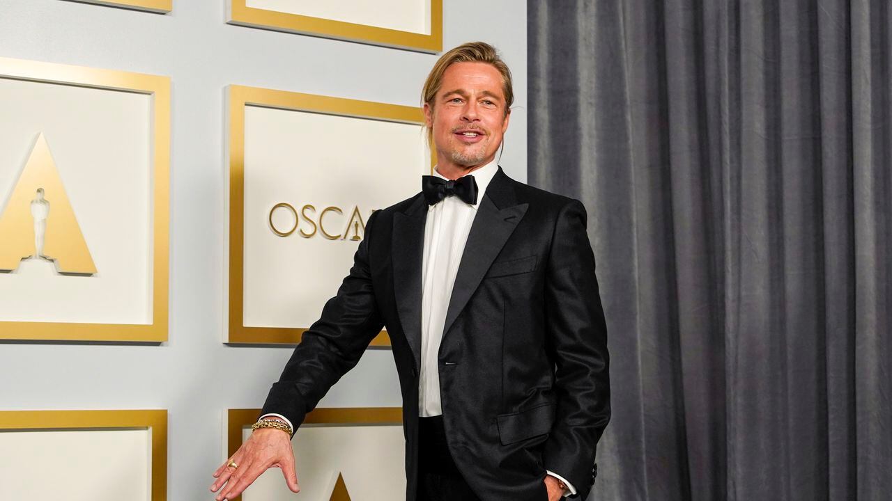 LOS ANGELES, CALIFORNIA - APRIL 25: Brad Pitt poses in the press room at the Oscars on Sunday, April 25, 2021, at Union Station in Los Angeles. (Photo by Chris Pizzello-Pool/Getty Images)