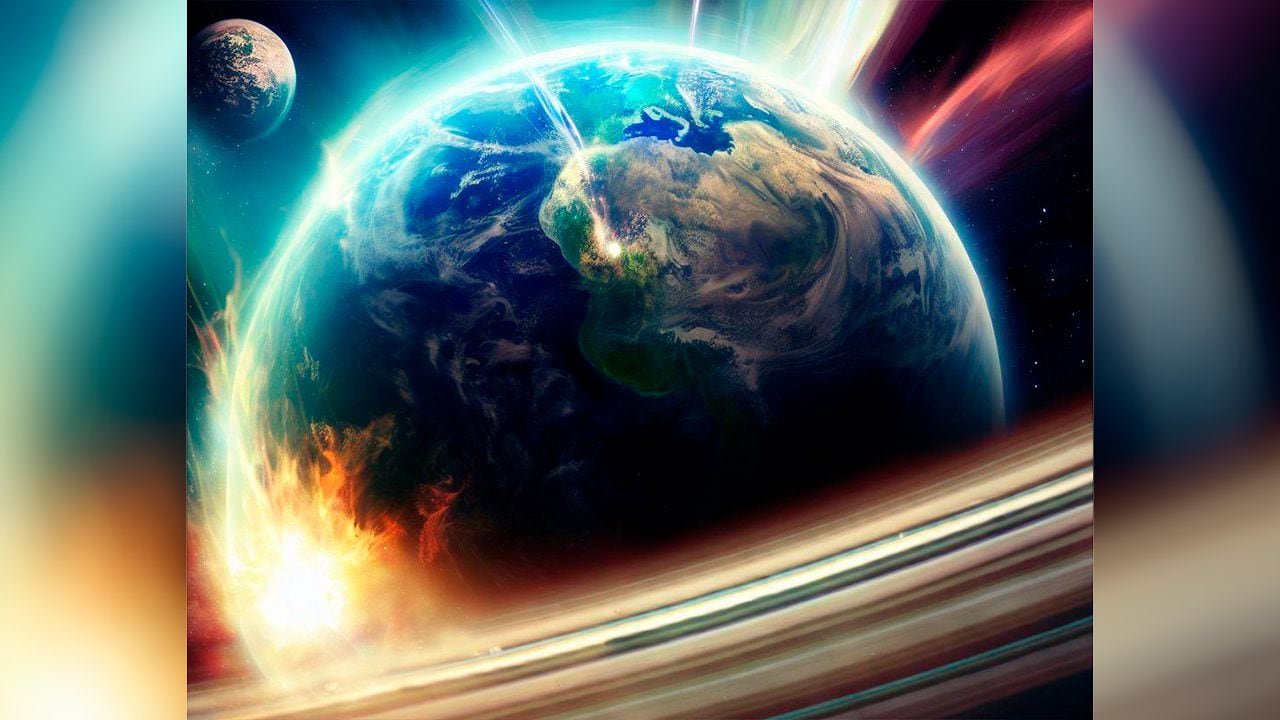 Ilustración del planeta Tierra sometido a fuerzas cósmicas.