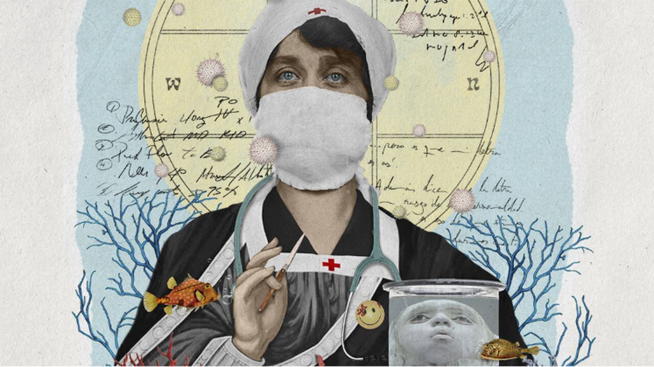 Ilustración de una enfermera con tapabocas