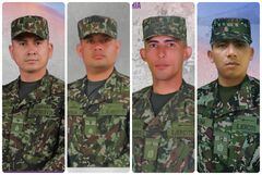 Los soldados Javier Urrego David, Javier Sosa Ballesteros, Jorge David Fuentes y Camilo Andrés Molina fueron asesinados en combates con disidencias de las Farc en Argelia, Cauca.