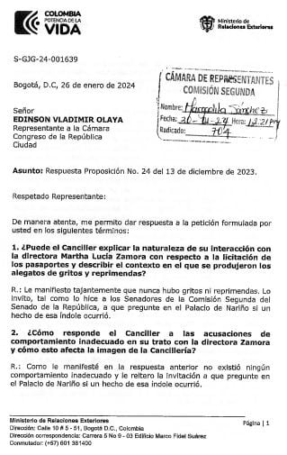Este fue el documento firmado Álvaro Leyva que llegó al Congreso.