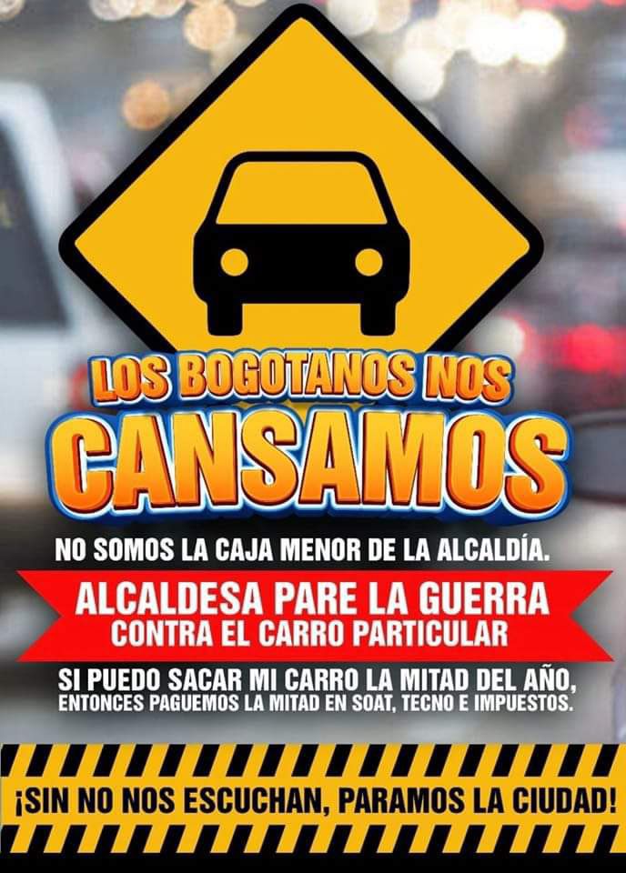 Convocatoria a paro de carros particulares en Bogotá.