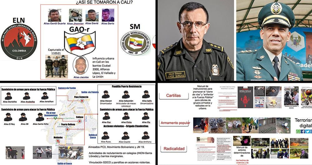  Las labores de inteligencia, lideradas por el general Eduardo Enrique Zapateiro, comandante del Ejército Nacional, y el general Jorge Luis Vargas, director de la Policía Nacional, han expuesto la estructura, la organización y el poder de las disidencias en la violenta toma de Cali.