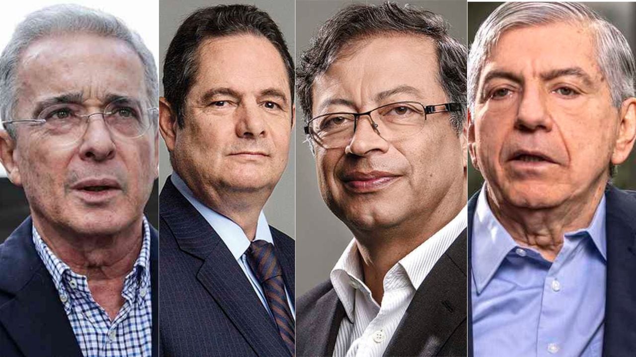 El expresidente Álvaro Uribe; el exvicepresidente Germán Vargas; el presidente Gustavo Petro, y el expresidente César Gaviria.
