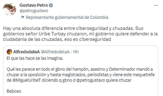 Trino del presidente Gustavo Petro en respuesta a declaraciones del senador Miguel Uribe.