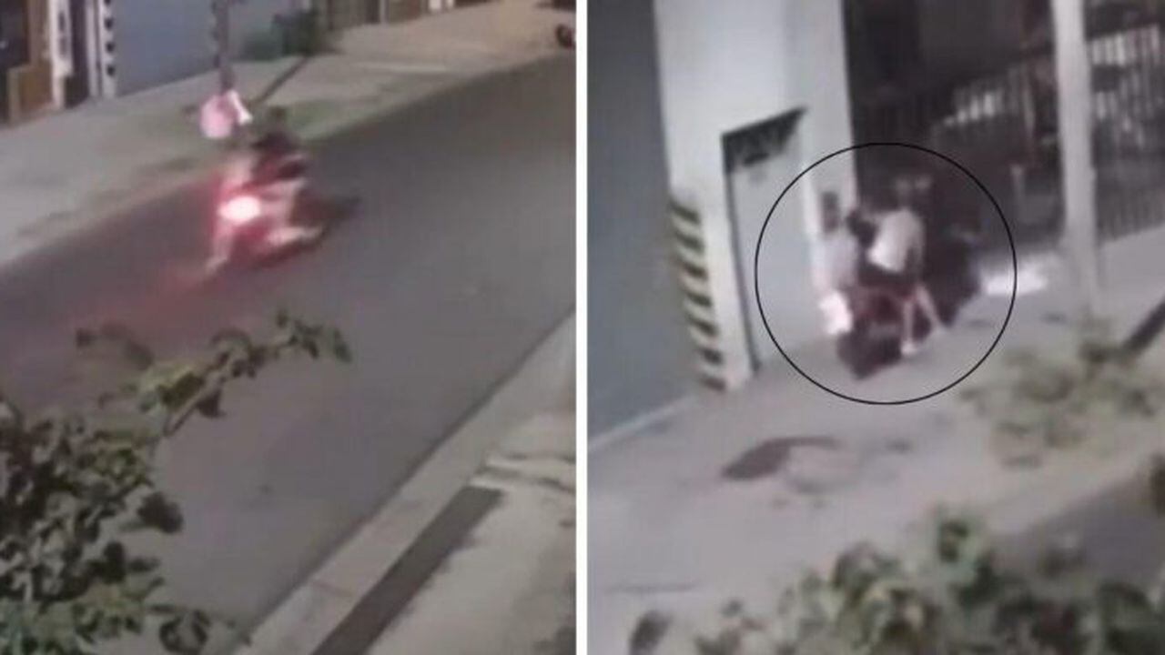El ladrón fue impactado por el policía, se desplomó de la moto y murió tendido en el piso. Foto: Captura de pantalla Twitter @24conurbano