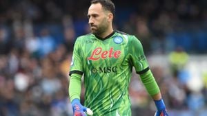 David Ospina of SSC Napoli during the Serie A match between SSC Napoli and ACF Fiorentina at Stadio Diego Armando Maradona Naples Italy on 10 April 2022. (Photo by Franco Romano/NurPhoto via Getty Images)