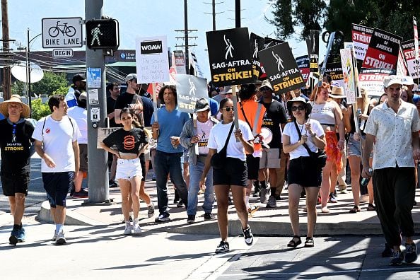 Huelga del sindicato de actores de cine (SAG-AFTRA) en Burbank, California (2 de agosto de 2023).