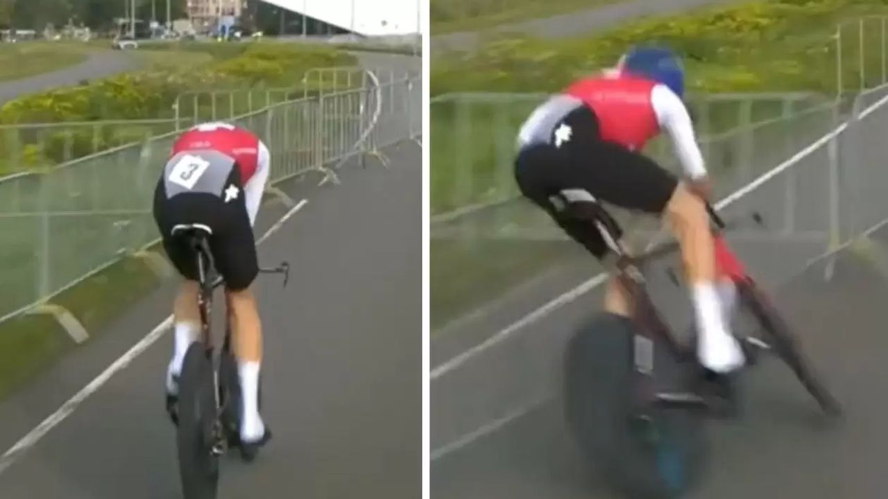 Stefan Kung y su caída en el Campeonato Europeo de Ciclismo.