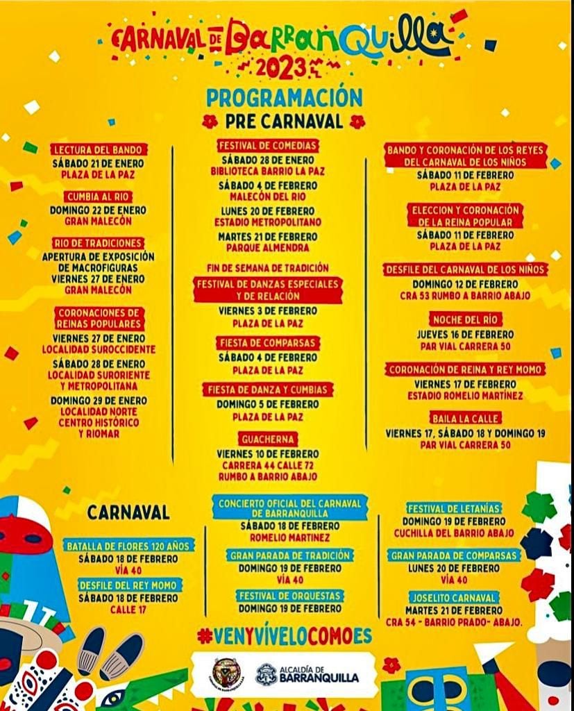 Esta es la agenda oficial de Carnaval de Barranquilla