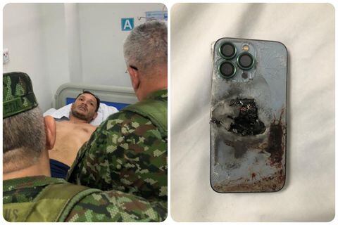El capitán Javier Leal, quien resultó herido en medio de los ataques del Clan del Golfo este viernes en Antioquia, se salvó de morir gracias al celular que portaba en el chaleco, a la altura del pecho.