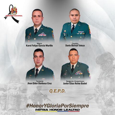 Identidad de los militares que murieron en accidente de un helicóptero del Ejército en Antioquia.