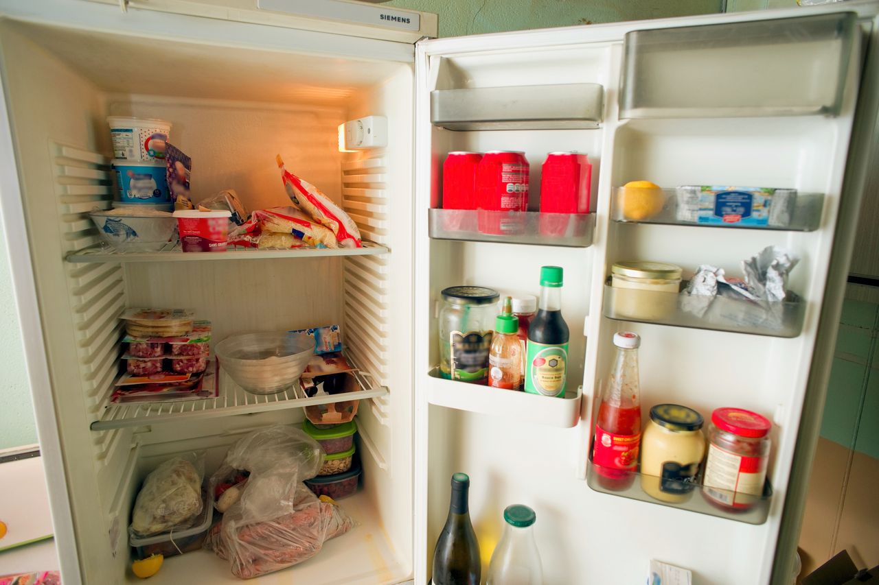 Brittany, France, Europe - 2014: Refrigerator Or Fridge With Door Open