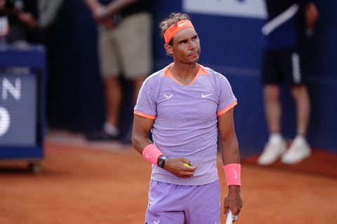 Spain's Rafael Nadal reacts to the audience during the ATP Barcelona Open "Conde de Godo" tennis tournament singles match at the Real Club de Tenis in Barcelona, on April 16, 2024. (Photo by PAU BARRENA / AFP)