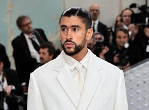 NEW YORK, NEW YORK - MAY 01: Bad Bunny attends The 2023 Met Gala Celebrating "Karl Lagerfeld: A Line Of Beauty" at The Metropolitan Museum of Art on May 01, 2023 in New York City.   Jamie McCarthy/Getty Images/AFP (Photo by Jamie McCarthy / GETTY IMAGES NORTH AMERICA / Getty Images via AFP)