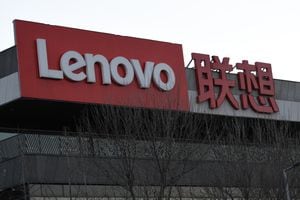 BEIJING, CHINA - JANUARY 04: A signage hangs on the Lenovo Group Ltd. headquarters on January 4, 2021 in Beijing, China. (Photo by Su Weizhong/VCG via Getty Images)