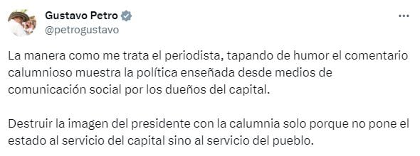 Reacción del presidente Gustavo Petro ante los comentarios de un locutor de la emisora Tropicana (Cali).