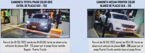 Las cámaras de seguridad de un peaje en el Magdalena Medio registraron el paso de las camionetas en la que se movilizaba alias Matamba.