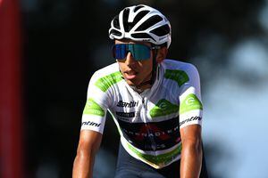 MOS, SPAIN - SEPTEMBER 04: Egan Arley Bernal Gomez of Colombia and Team INEOS Grenadiers white best young jersey crosses the finishing line during the 76th Tour of Spain 2021, Stage 20 a 202,2km km stage from Sanxenxo to Mos. Alto Castro de Herville 502m / @lavuelta / #LaVuelta21 / on September 04, 2021 in Mos, Spain. (Photo by Stuart Franklin/Getty Images)