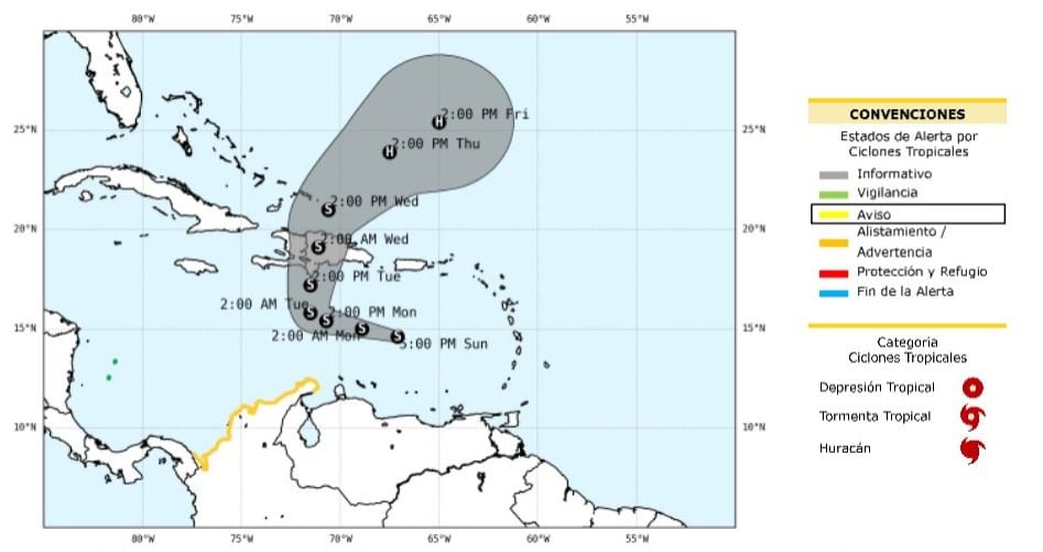 La Tormenta Tropical Franklin, según
el pronóstico, se espera que atraviese el centro del Mar Caribe durante la madrugada del martes 21 de agosto.