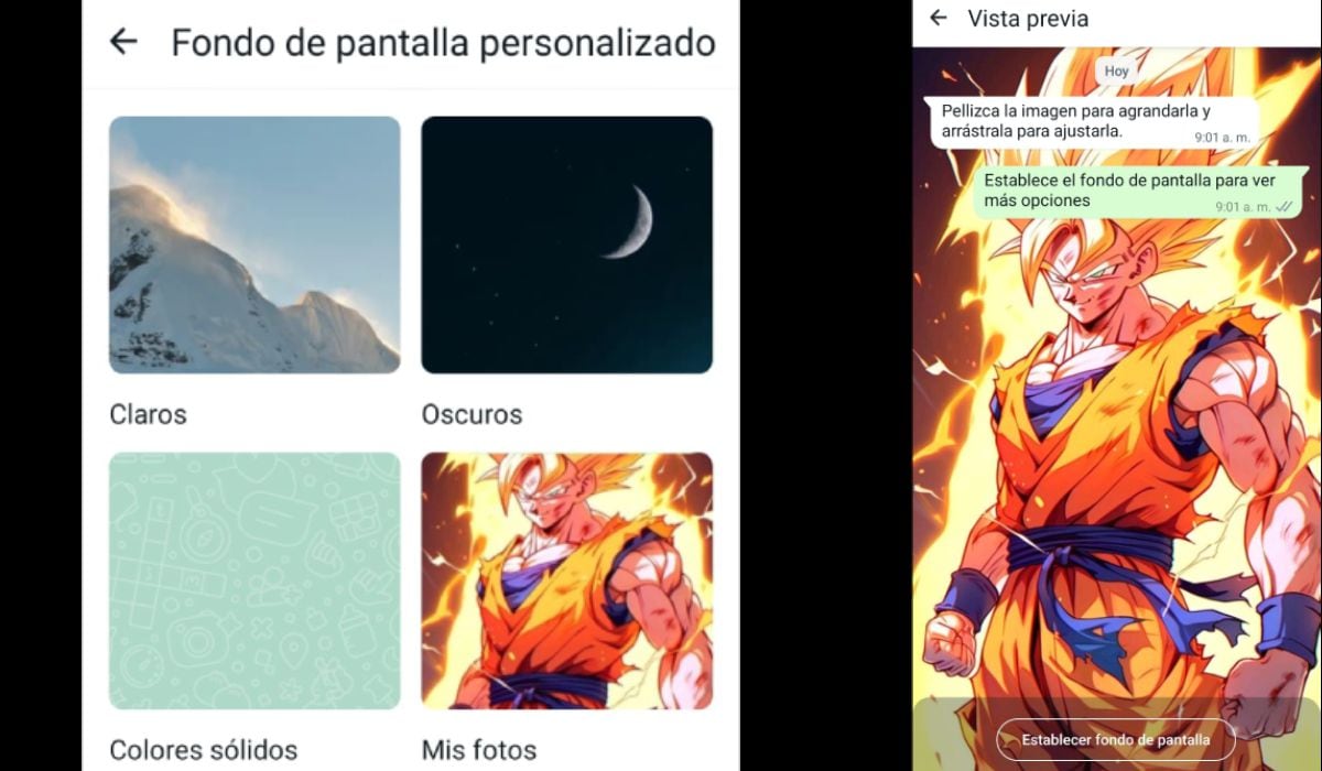 WhatsApp permite poner imágenes de Goku como fondo de los chats.