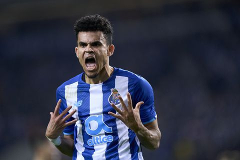 PORTO, PORTUGAL - DECEMBER 23:  Luis Diaz of FC Porto celebrates their side's third goal scored by Francisco Evanilson de Lima (not in frame) during the Taca de Portugal match between FC Porto and SL Benfica at Estadio do Dragao on December 23, 2021 in Porto, Portugal. (Photo by Jose Manuel Alvarez/Quality Sport Images/Getty Images)
